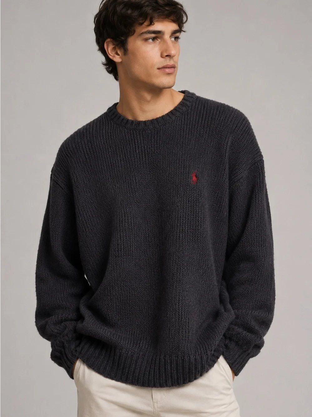 Polo Ralph Lauren 100% Cotton Chunky Knit Crewneck Sweater Men’s XL Black